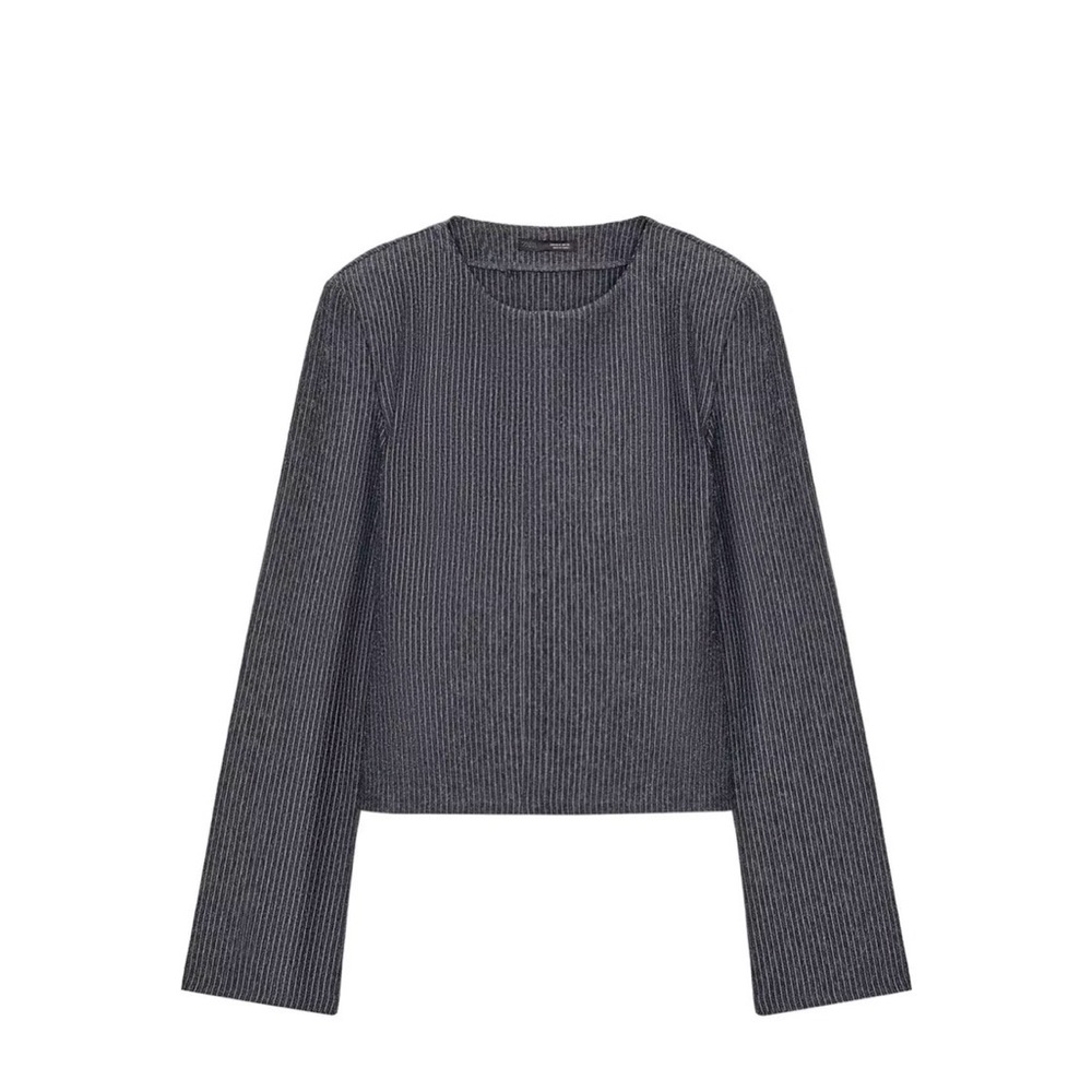 Zara Gray Striped Long Sleeve Top